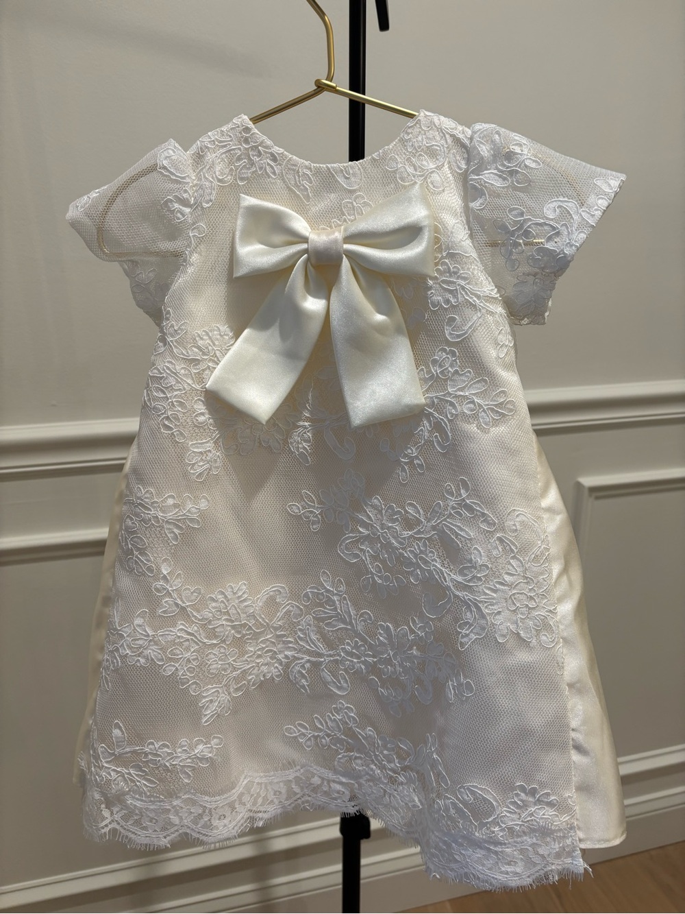 Ivory Lace Bow Baby Dress